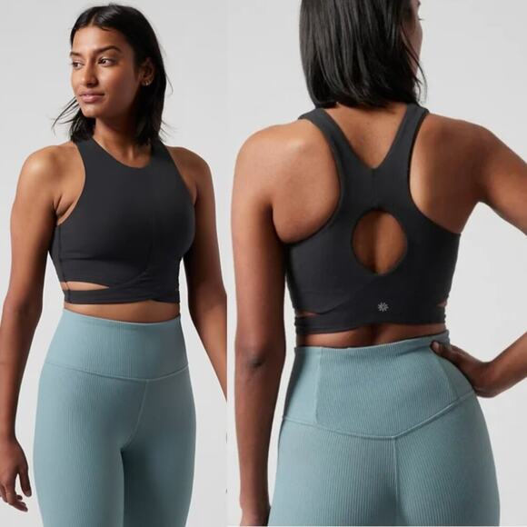 Athleta Conscious Crop Cut-Out Sports Bra Top in Black - Picture 1 of 4